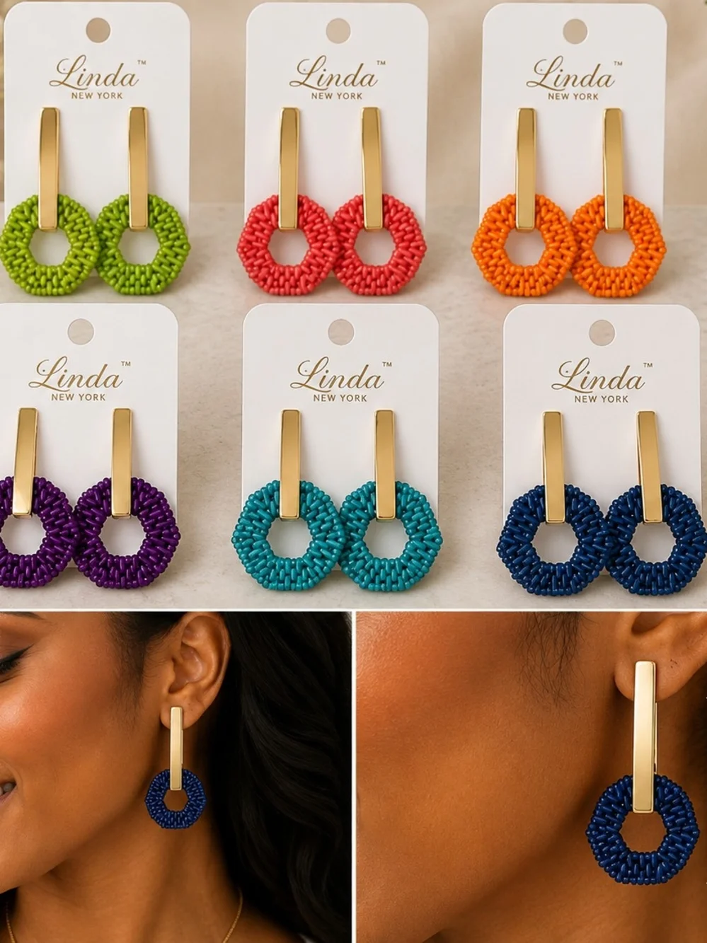 Linda New York Colorful Woven Drop Earrings – Multiple Colors